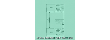 A floor plan of a house with a call to action to apply for a waitlist.
