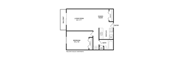 1 bedroom 1 bathroom floor plan at Woodsmere Apartments in East Lansing near Michigan State University
