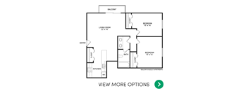 2 bedroom 1 bathroom floor plan at Woodsmere Apartments in East Lansing near Michigan State University