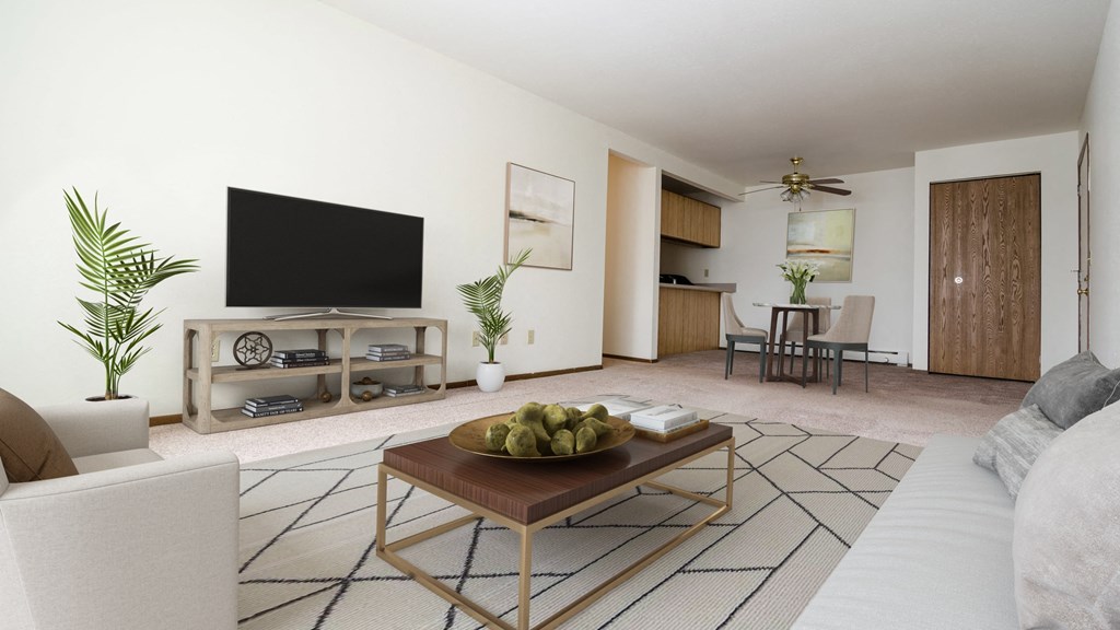 Living room at Sycamore Apartments in Holt, MI