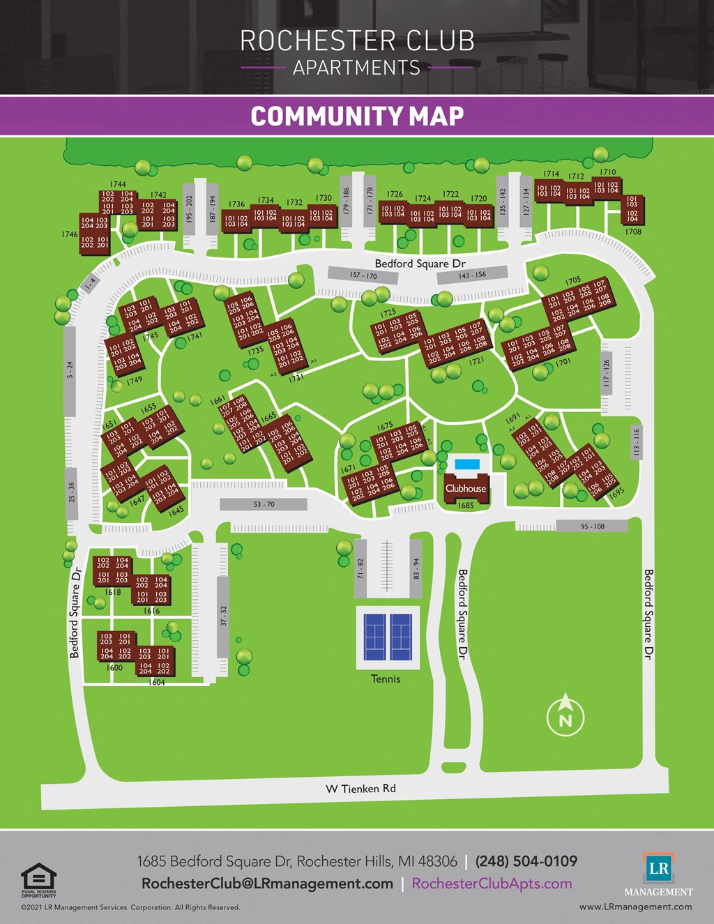 Sitemap at Rochester Club Apartments - Rochester, MI, Michigan