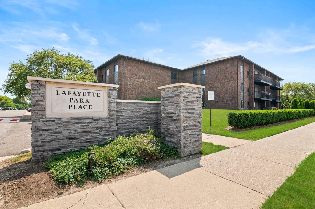 a brick building with a sign that says lafayette park place at Lafayette Park Place, Detroit, MI, Michigan, 48207