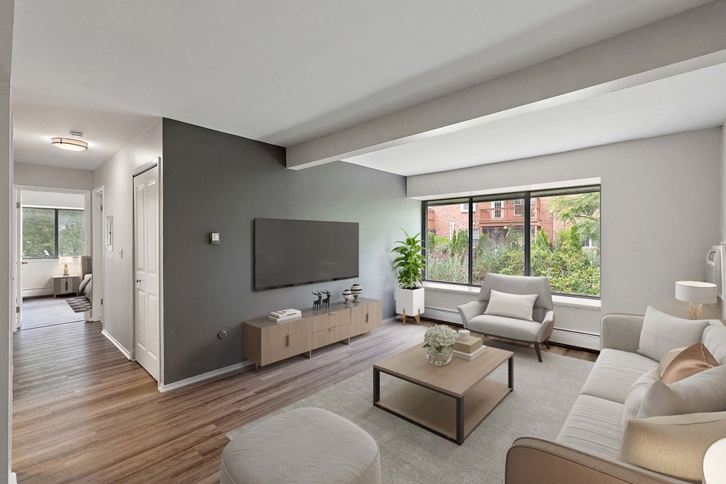 a living room with a couch and a television