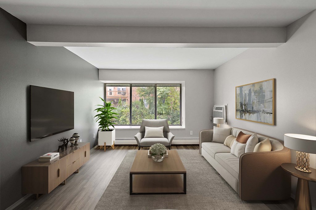 a living room with a couch and a coffee table