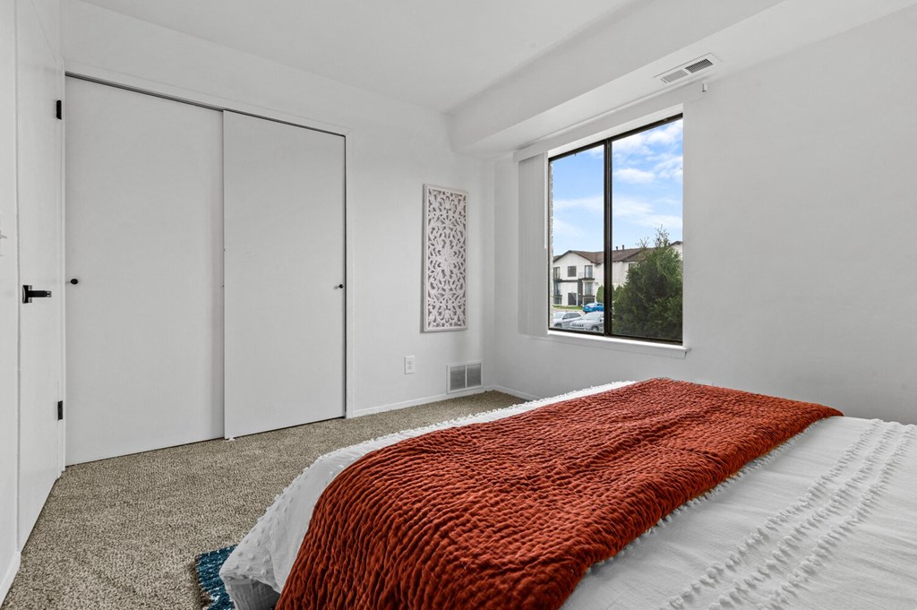 Bedroom With Closet at Park On Canal Apartments, Clinton Twp, Michigan