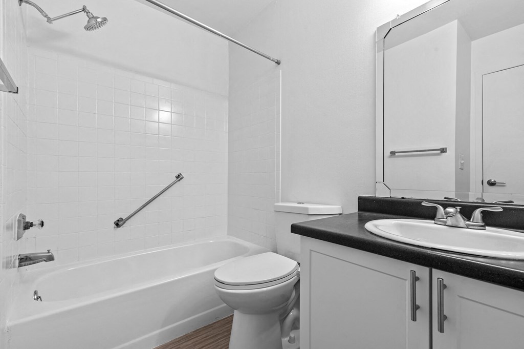 a bathroom with a sink toilet and bathtub