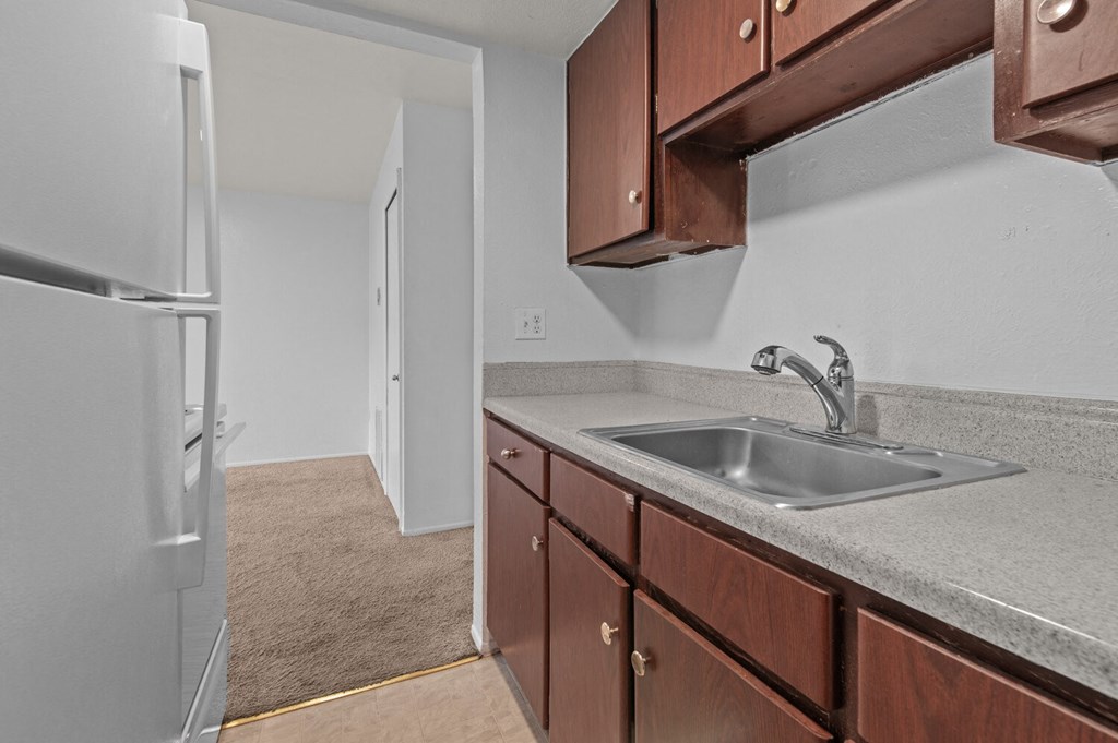 our apartments have a kitchen with a sink and refrigerator