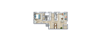 A floor plan of a house with a living room, dining room, kitchen, and bedrooms.