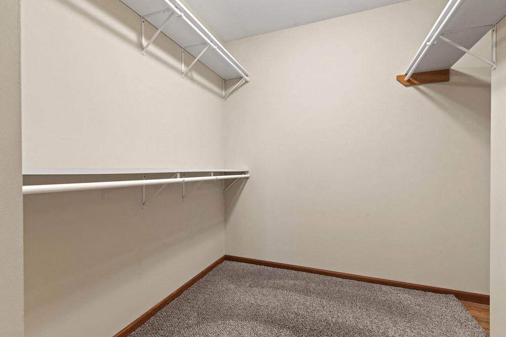 the preserve at ballantyne commons spacious walk in closet with white walls and shelves