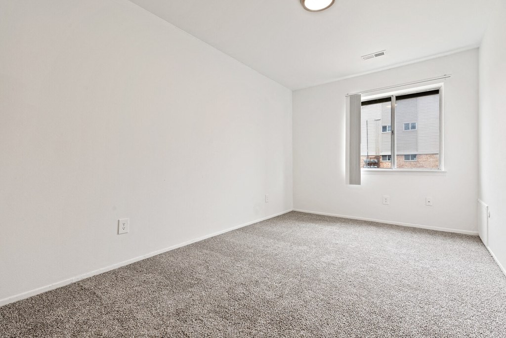 an empty room with carpet and a window