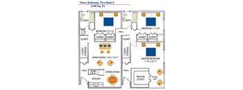 a floor plan of a house with three bedrooms