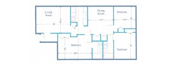 3 bed 2 bath floor plan at Parchment Point Townhomes & Apartments - Parchment, MI, Parchment