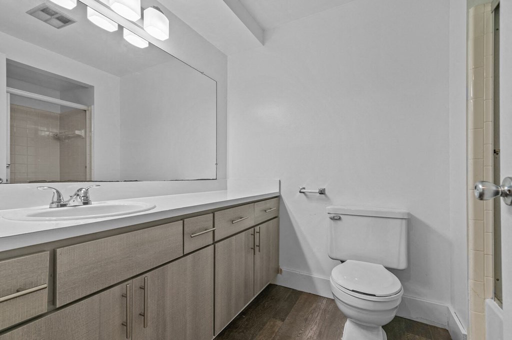 the preserve at ballantyne commons bathroom with toilet sink and mirror at Edge At Farmington Hills - Farmington Hills, MI, Michigan, 48334