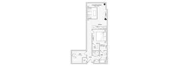 A floor plan of a one bedroom apartment with a den.
