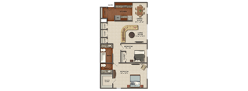 a floor plan of a small house with bedrooms and a living room and a kitchen