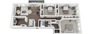 the 1190 sqft floor plan has a bedroom and a living room