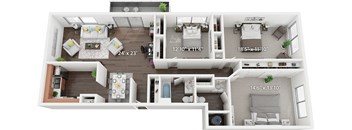 the 1190 sqft floor plan has a bedroom and a living room