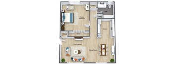 a floor plan of a bedroom with a living room and a dining room