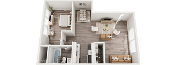 a view of the living room and dining room from above