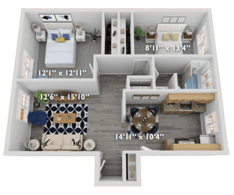 a 1 bedroom floor plan with a bathroom and a living room