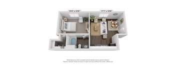 a 1 bedroom floor plan with a bathroom and a living room