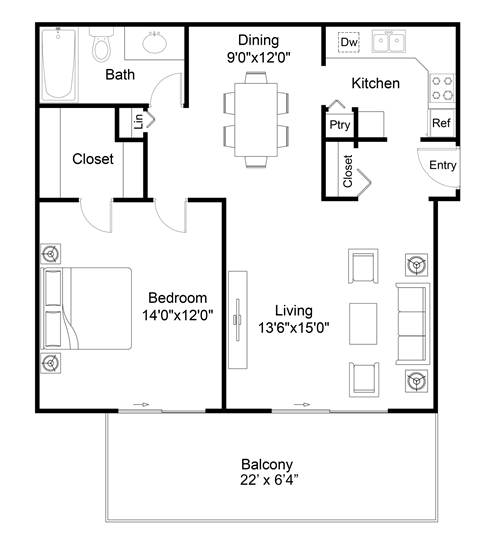 1BED 1 BATH at The Waverly on the Lake - Belleville, MI Apartment , Belleville, 95050
