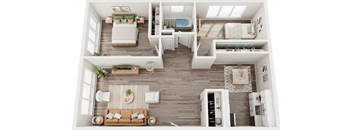 a 3d rendering of the living room and dining room of a 2100 sq ft