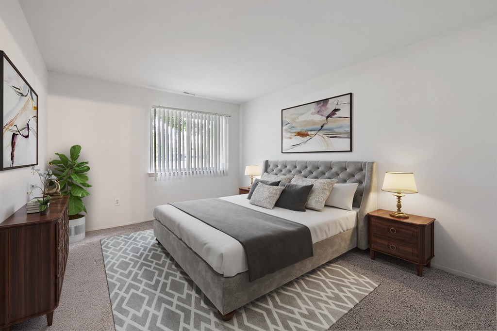 our apartments offer a bedroom with a king sized bed at Sunnymede Apartments - Troy, MI, Michigan