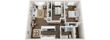 2 bed 1 bath floor plan B at Town & Country Apartments - Wixom, MI, Michigan