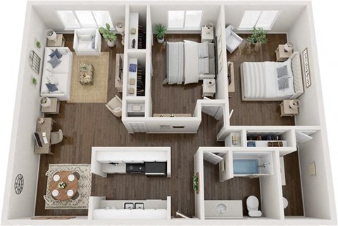 2 bed 1 bath floor plan B at Town & Country Apartments - Wixom, MI, Michigan