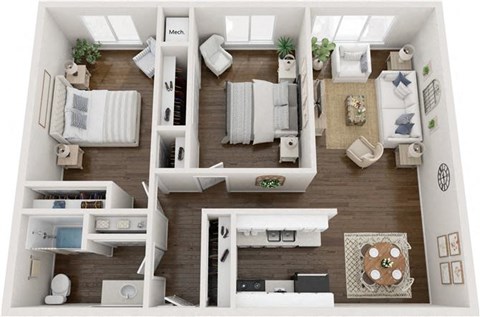 2 bed 1 bath floor plan A at Town & Country Apartments - Wixom, MI, Wixom