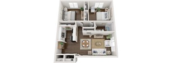 2 bed 1 bath floor plan at Town & Country Apartments - Wixom, MI, Wixom, Michigan