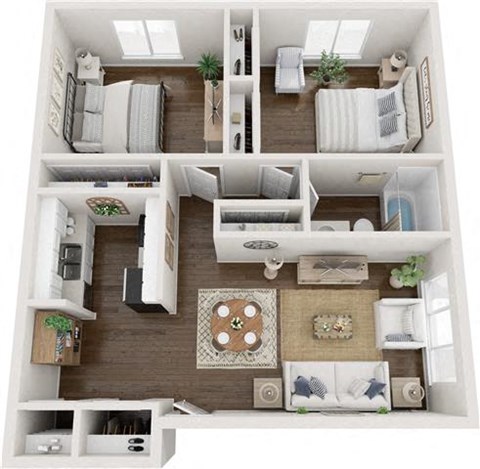 2 bed 1 bath floor plan at Town & Country Apartments - Wixom, MI, Wixom, Michigan