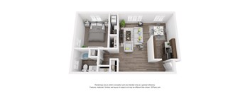 a 1 bedroom floorplan is shown in this simulated floor plan