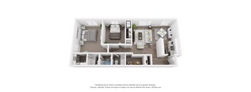 a stylized 3d floor plan with a bedroom and a living room
