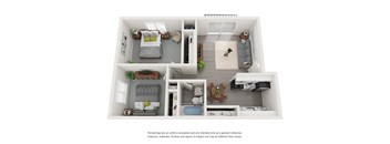a stylized floor plan of a 1 bedroom apartment  at Park On Canal Apartments, Clinton Twp, MI, 48038