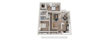 a stylized floor plan of a 1 bedroom apartment