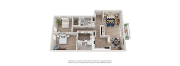 a stylized floor plan with a bedroom and living room