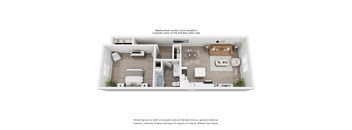 A floor plan of a small apartment with a laundry room on the first floor.