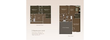 A diagram of a 3 Bedroom Unit showing the layout of the rooms.
