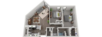 a 1 bedroom floor plan with a bathroom and a living room at Troy Place Apartments - Troy, MI, Troy, Michigan