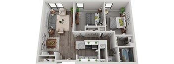 a1 floor plan  1 bedroom with 2 baths  1192 square feet at Troy Place Apartments - Troy, MI, Michigan