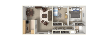 a spacious two bedroom apartment with two bathrooms and plenty of closet space