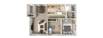 this is a 3d floor plan of a 1 bedroom apartment at the crossings at white marsh