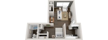 a 1 bedroom floor plan with a bathroom and a living room