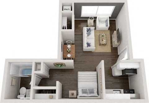 a 1 bedroom floor plan with a bathroom and a living room