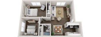 a 1 bedroom floor plan with a bathroom and a living room