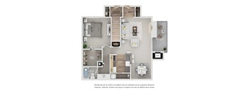 A floor plan of a two-bedroom apartment with a living room, kitchen, and bathroom.