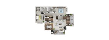A floor plan of a house with a living room, dining room, kitchen, and multiple bedrooms.