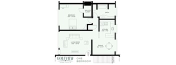 A floor plan of a one bedroom apartment from Golfview Apartments.